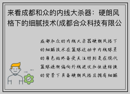 来看成都和众的内线大杀器：硬朗风格下的细腻技术(成都合众科技有限公司)