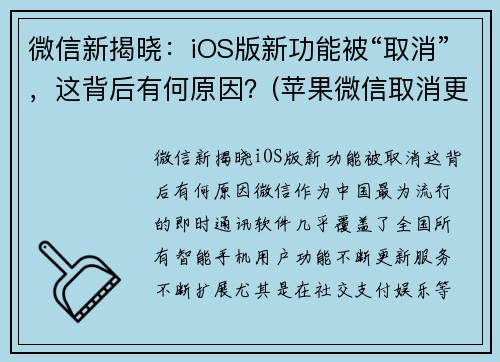 微信新揭晓：iOS版新功能被“取消”，这背后有何原因？(苹果微信取消更新)